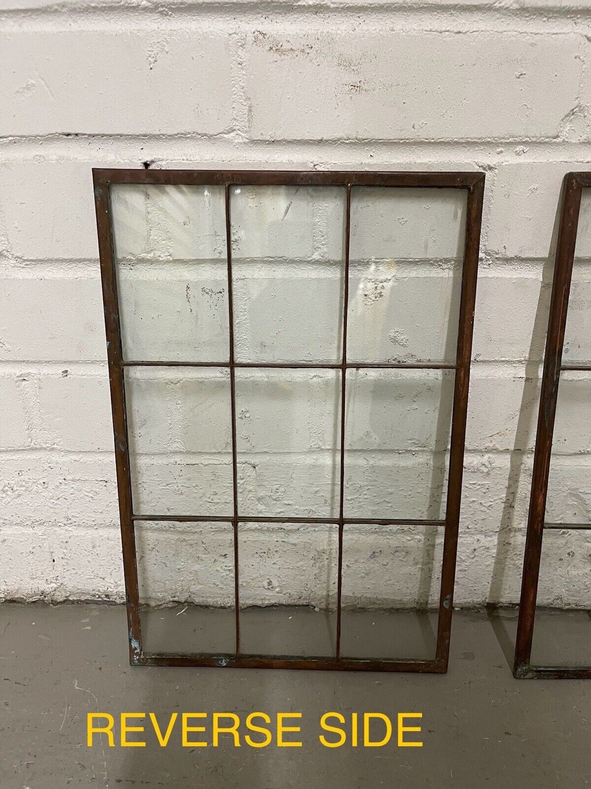 Lot Of Three Reclaimed Arts & Crafts Copper Window Glass Pane Panels 388 x 265mm