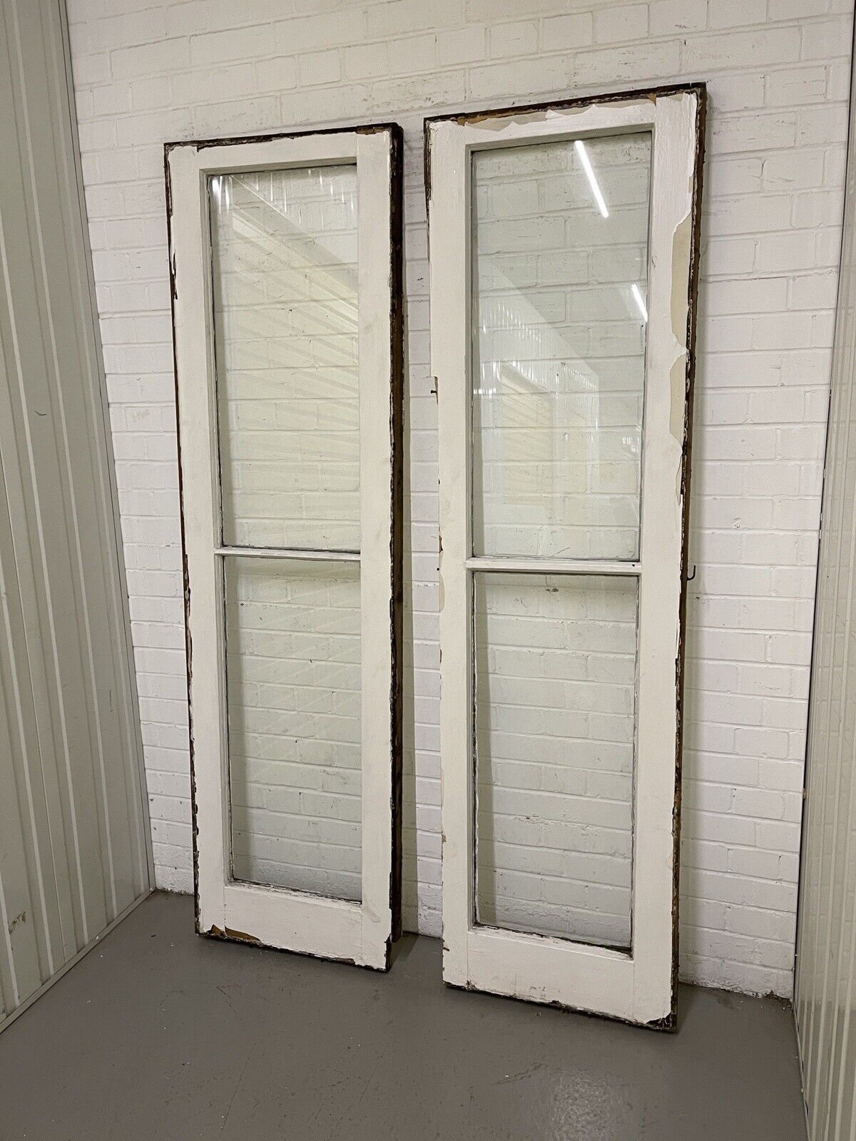 Pair Of Reclaimed Old Victorian Sash Panel Wooden Window 585 x 2042 560 x 2043mm