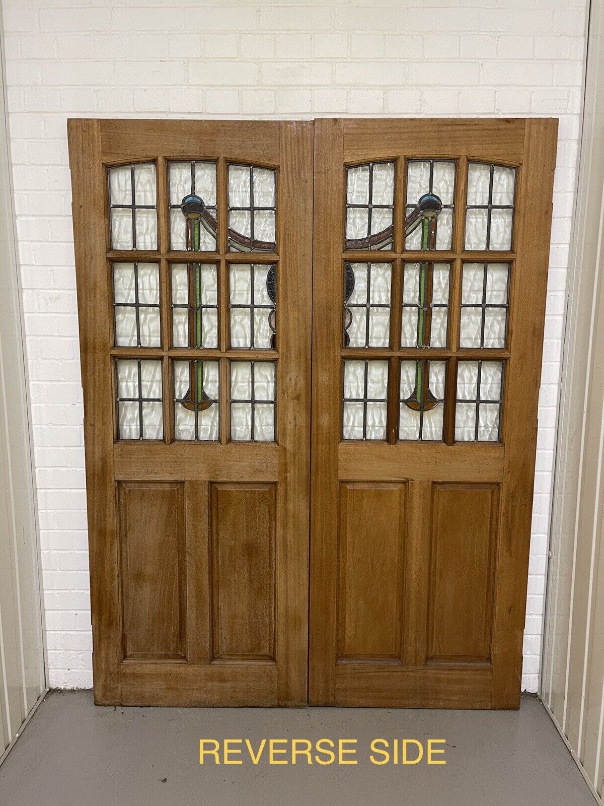 Reclaimed Old French Leaded Light Stained Glass Wooden Double Doors 1980 x 1507