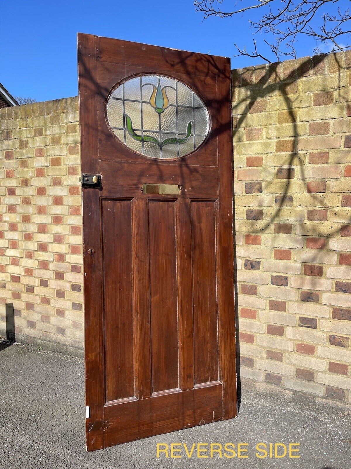 Reclaimed Old Edwardian Victorian Wooden Panel Front Door Stained 2080mm x 860mm