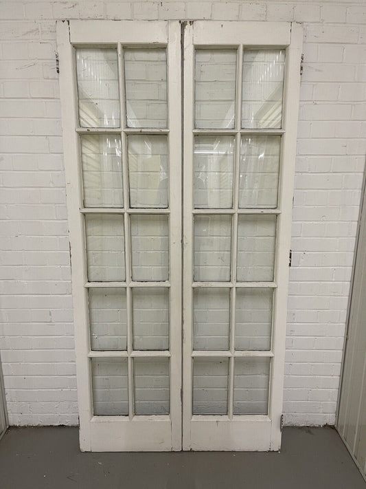 Reclaimed Old French Single Panel Glass Wooden Double Doors 1990mm x 1110mm