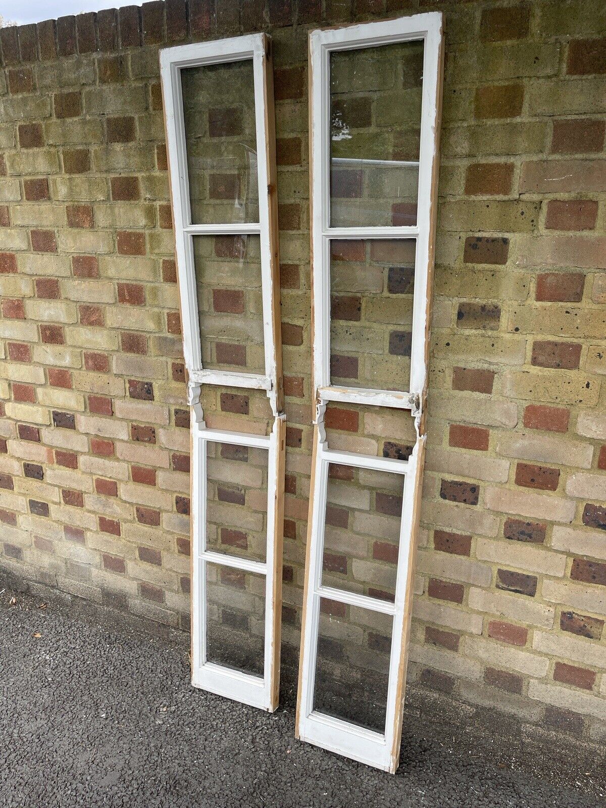 Two Pairs Of Reclaimed Old Victorian Panel Wooden Sash Windows Top and Bottom