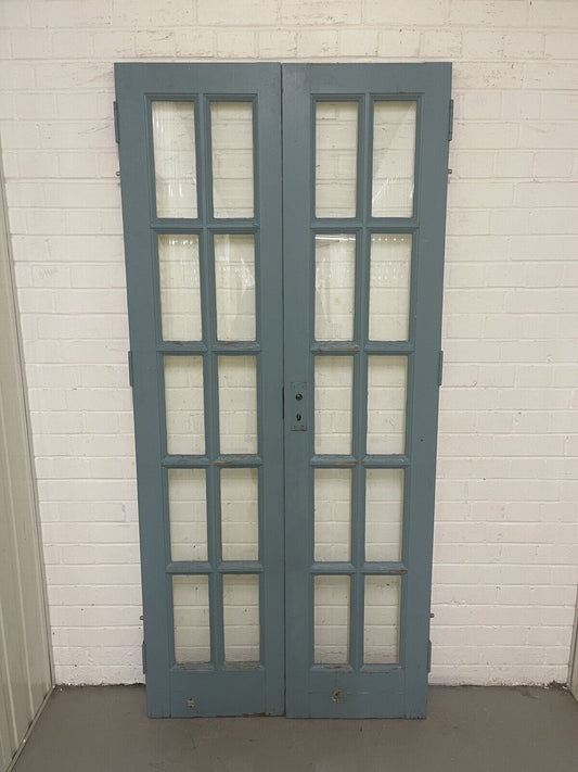 Reclaimed French Georgian Single Panel Glass Wooden Double Doors 1980 x 912mm