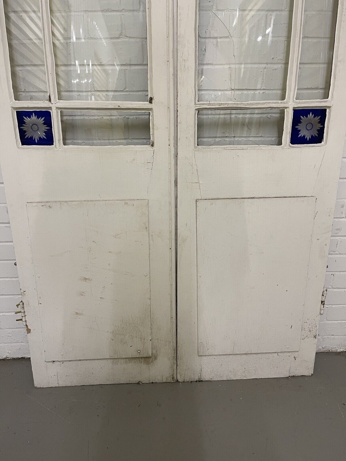 Reclaimed Old French Single Panel Glass Wooden Double Doors 2045mm x 1110mm