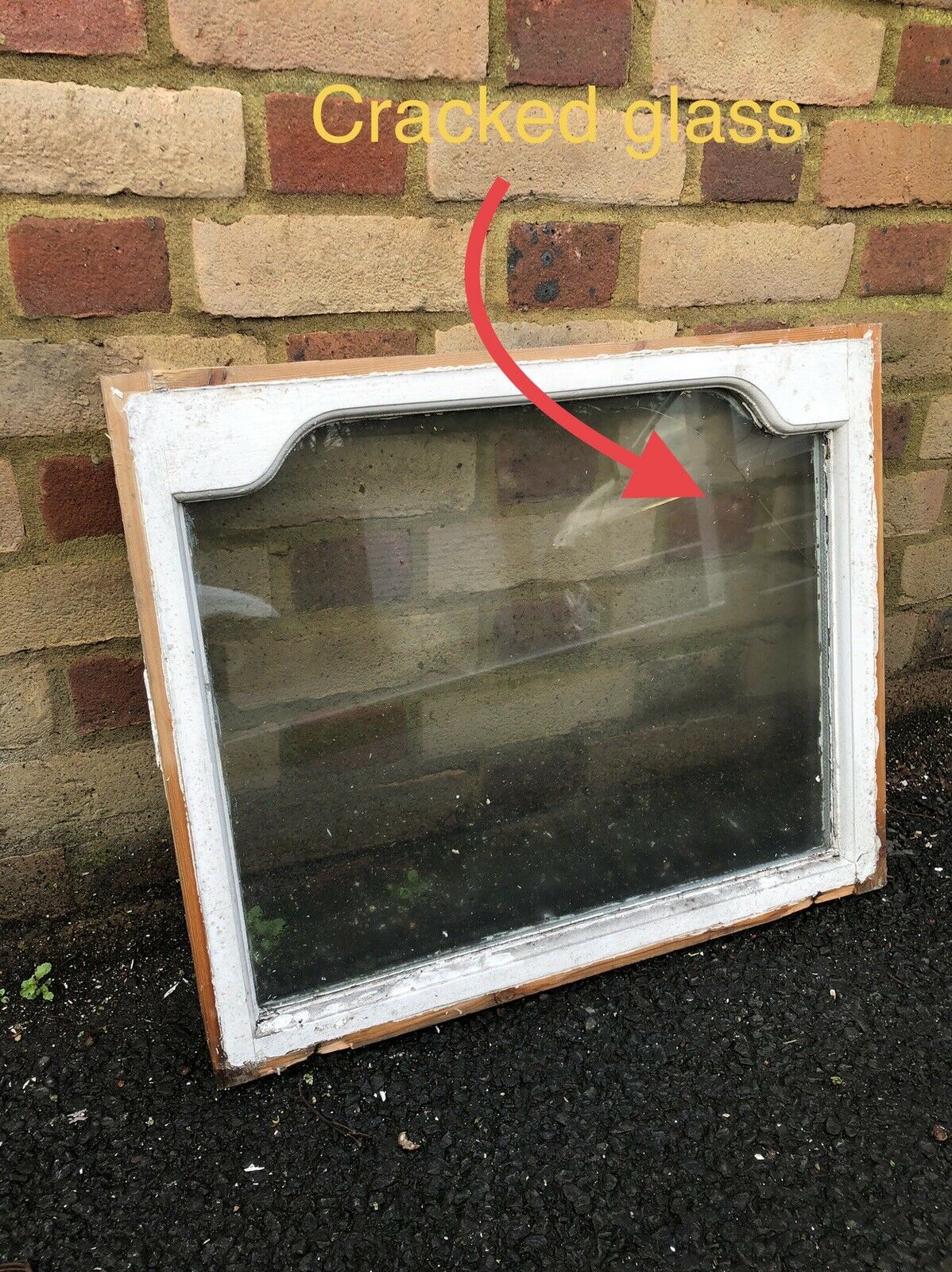 Reclaimed Old Arch Double Glazed Wooden Window CRACKED GLASS