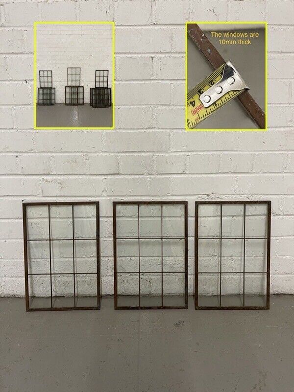 Lot Of Three Reclaimed Arts & Crafts Copper Window Glass Pane Panels 388 x 265mm