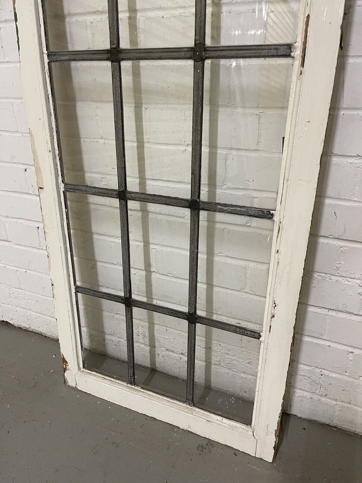 Pair Of Large Reclaimed Leaded Light Panel Wooden Windows 555mm x 1543mm