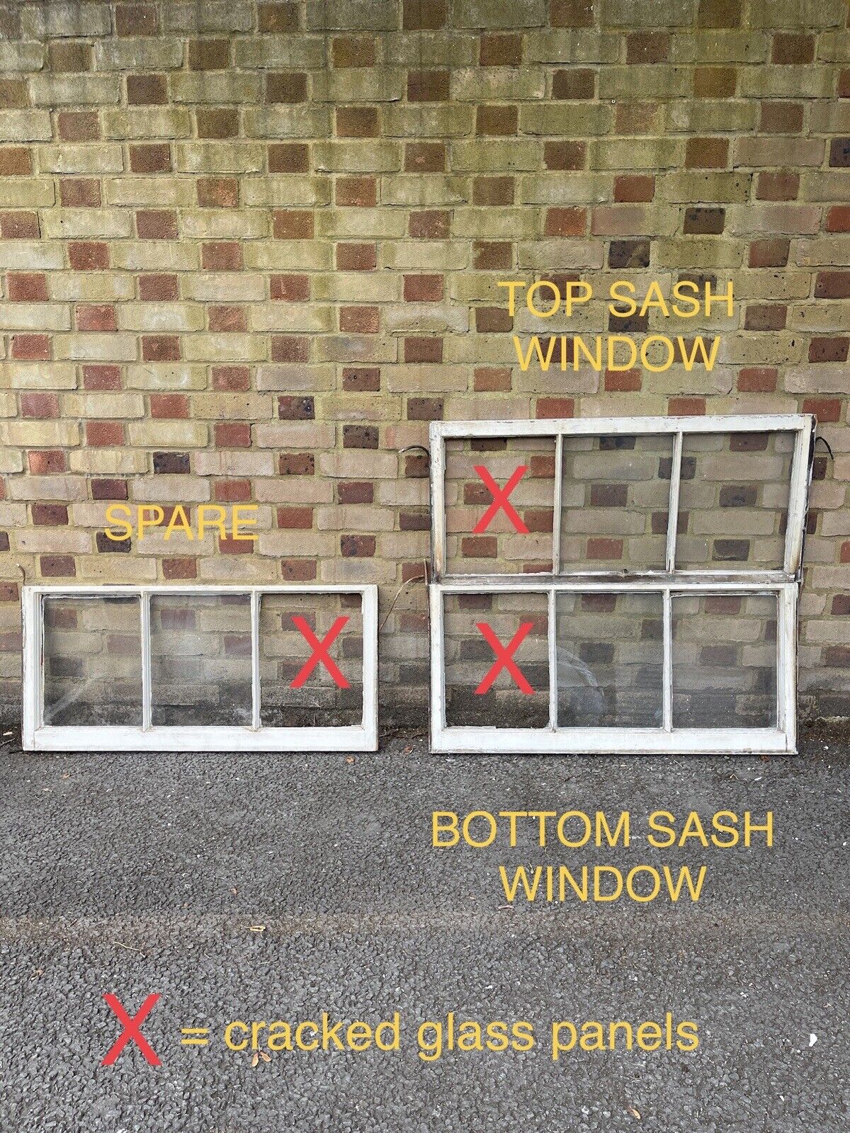 Three Reclaimed Edwardian 3 Panel Wooden Panel Sash Window 1010 x 450 1010 x 470