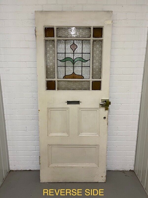 Reclaimed Victorian Edwardian Wooden Stained Glass Front Door 2080mm x 860mm