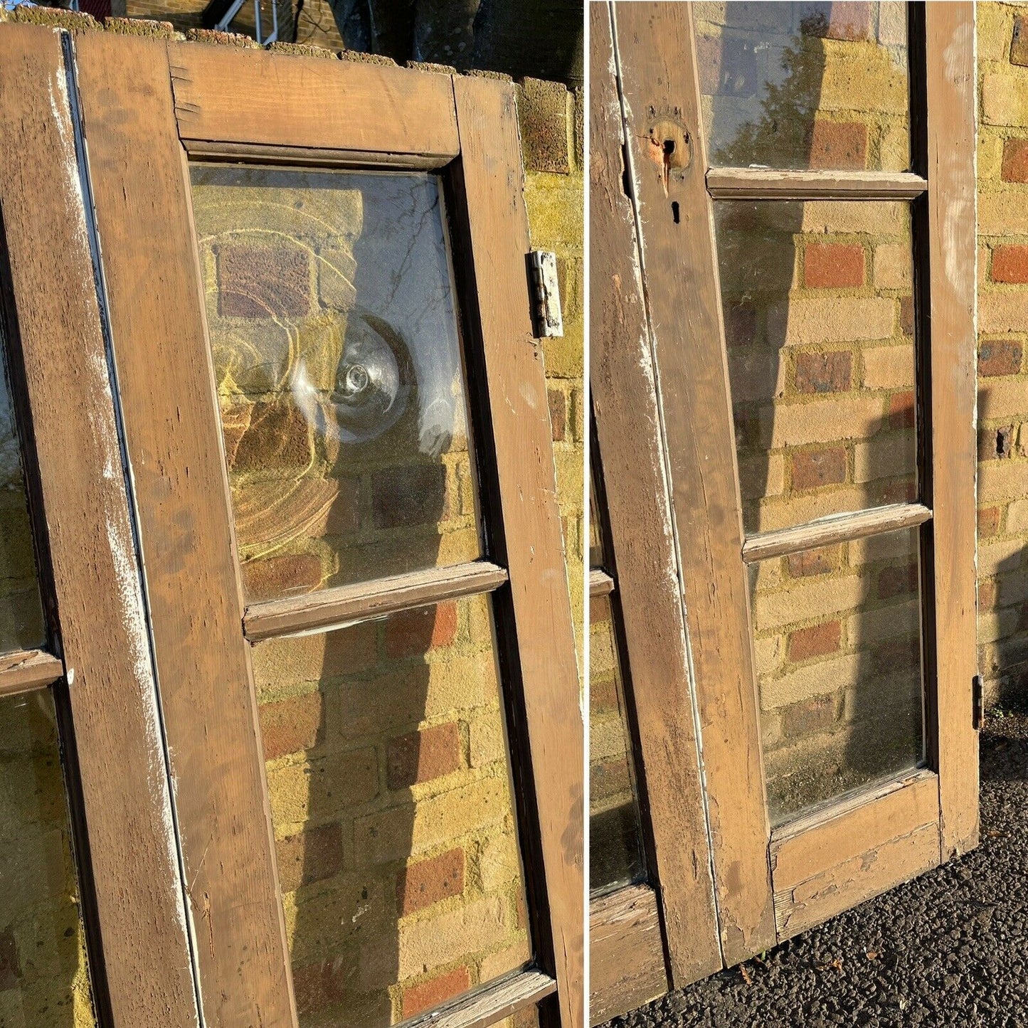 Reclaimed French Single Pane Glass Bulls Eye Wooden Double Doors 1980 x 915mm