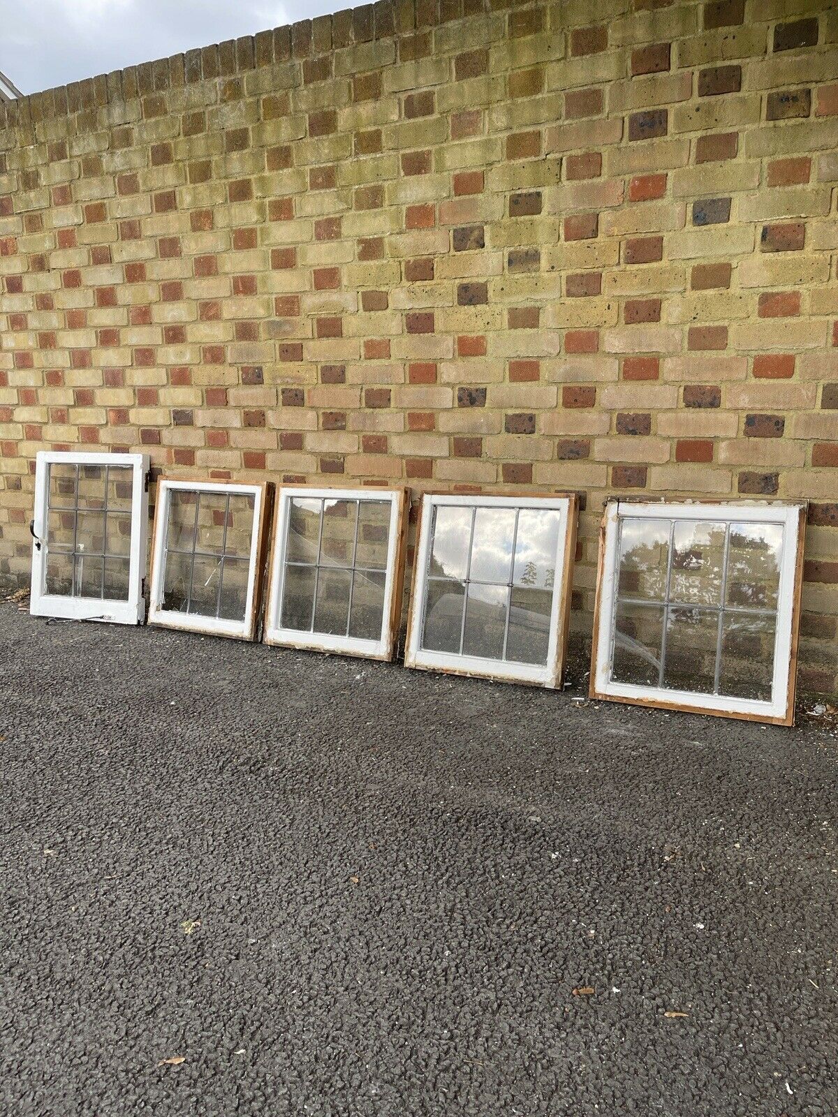 Job Lot Of 5 Reclaimed Leaded Light Panel Wooden Windows