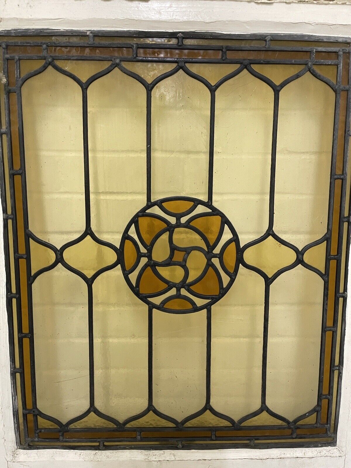 Reclaimed Leaded Light Stained Glass Art Nouveau Wooden Window Panel