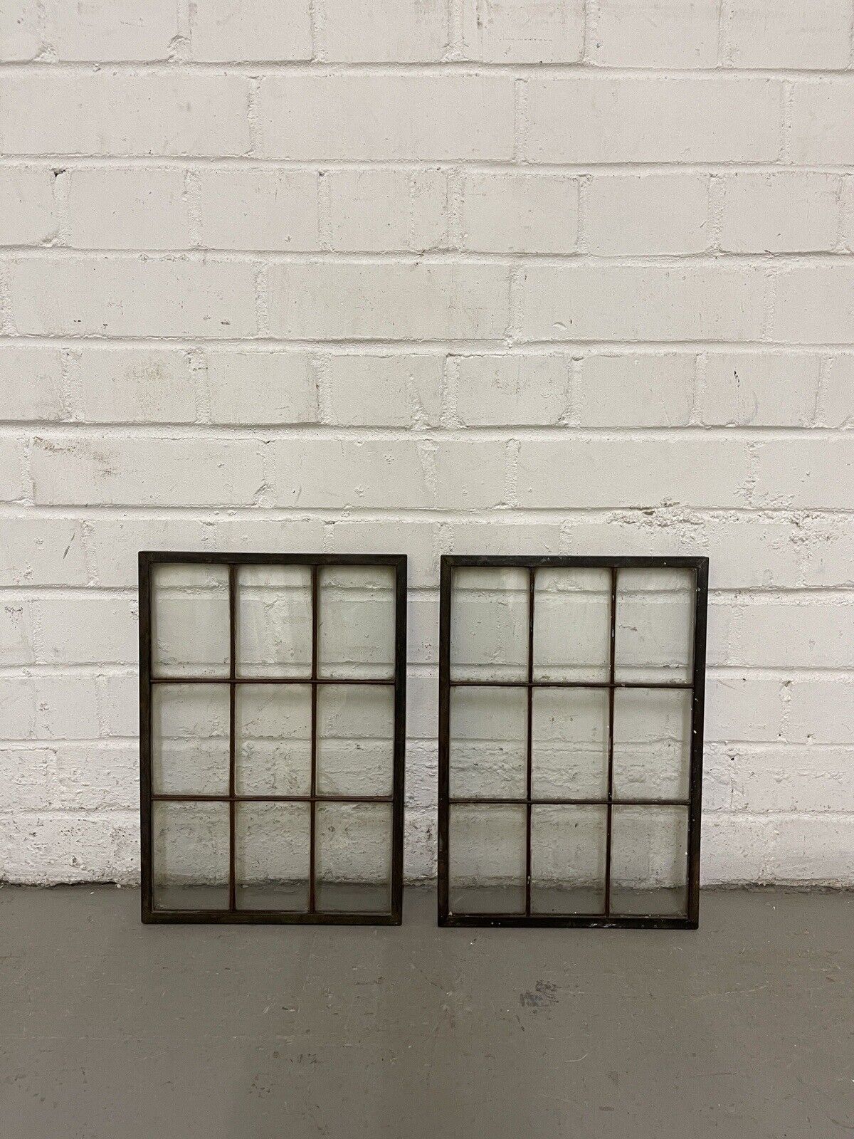 Pair Of Reclaimed Arts & Crafts Copper Window Glass Panes Panels 363mm x 255mm