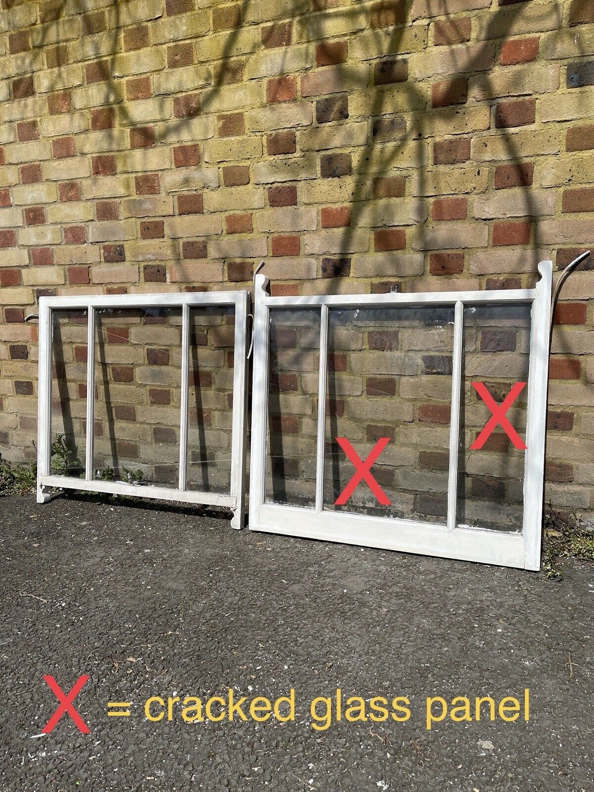 Pair Of Reclaimed Old Victorian Edwardian Three Wooden Panel Sash Windows