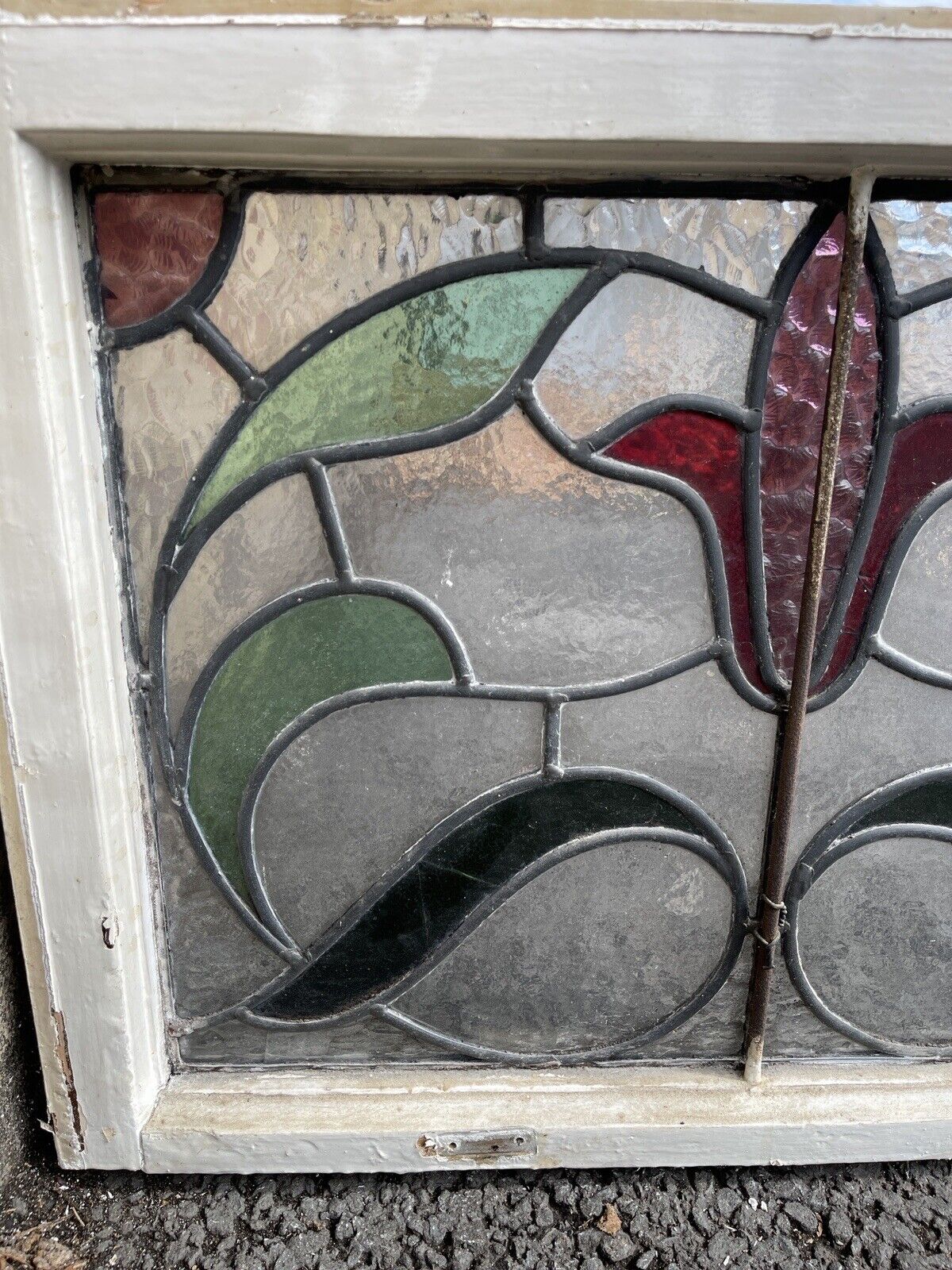 Reclaimed Leaded Light Stained Glass Art Nouveau Wooden Window Panel