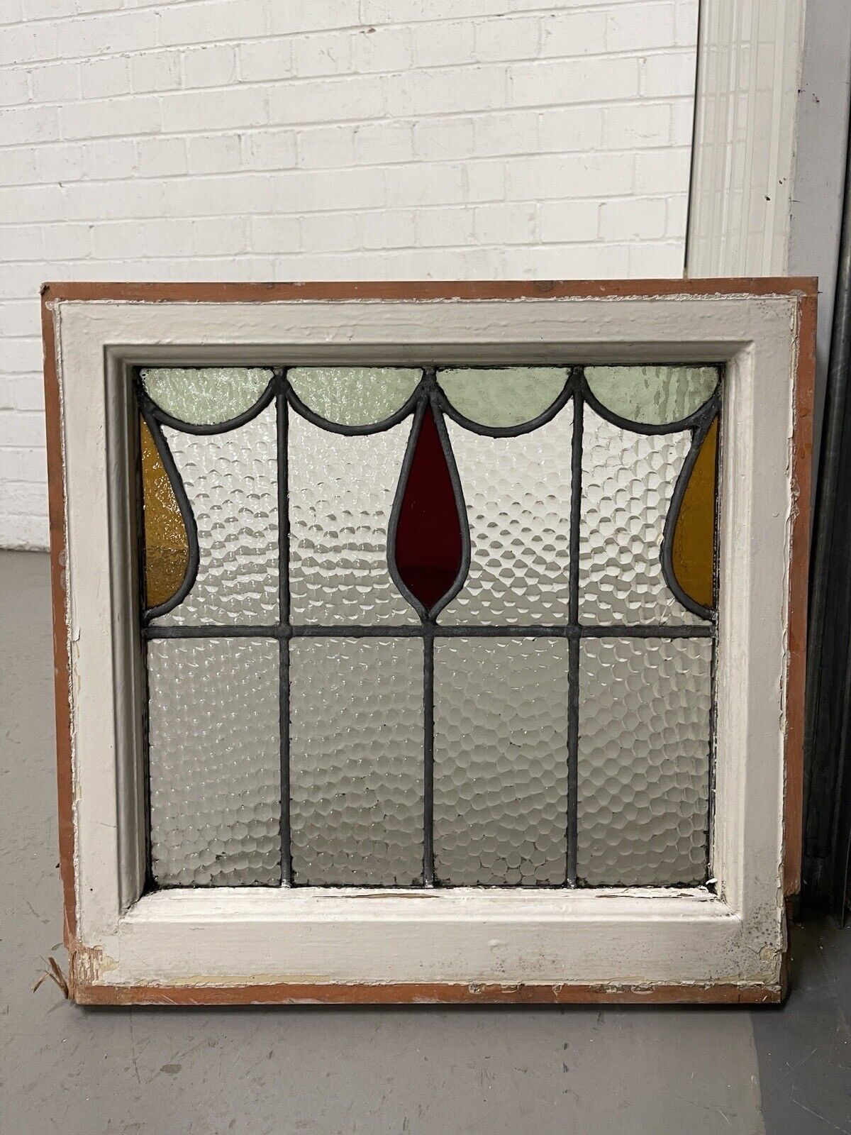 This Antique Leaded Panel Reclaimed Victorian Hand Painted Stained