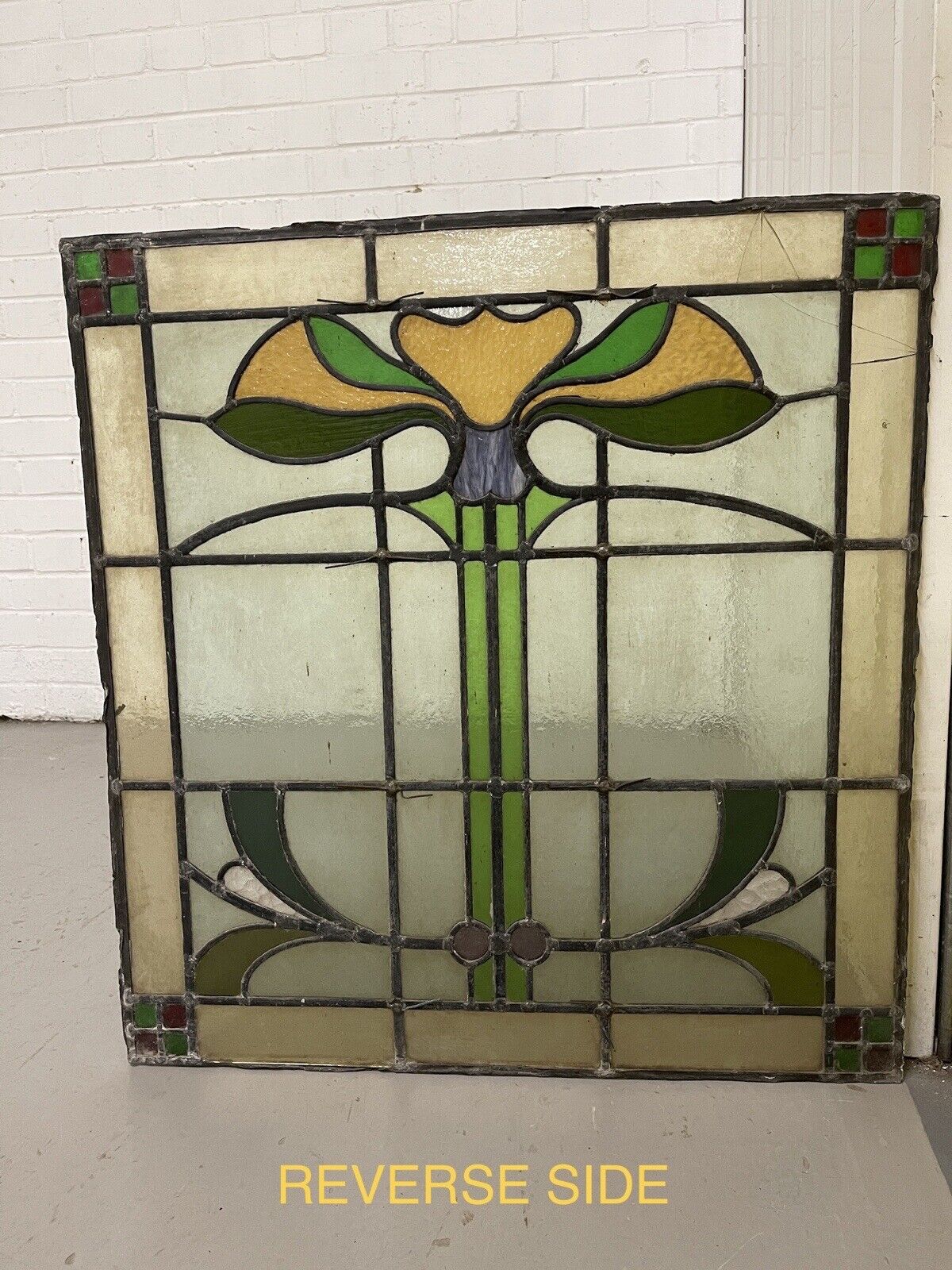 Reclaimed Leaded Light Stained Glass Art Nouveau Window Panel 680 x 655mm