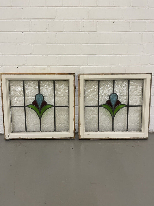 Reclaimed Leaded Light Stained Glass Art Nouveau Wooden Window Panel