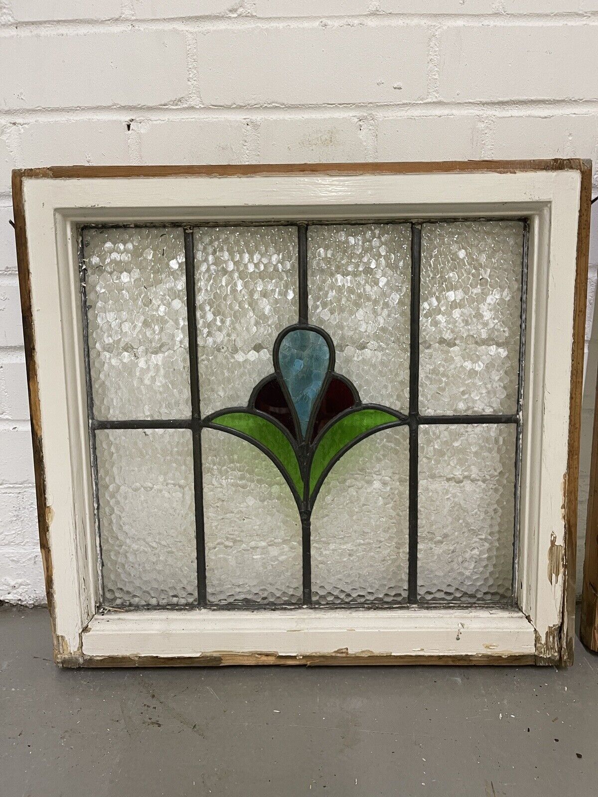 Reclaimed Leaded Light Stained Glass Art Nouveau Wooden Window Panel