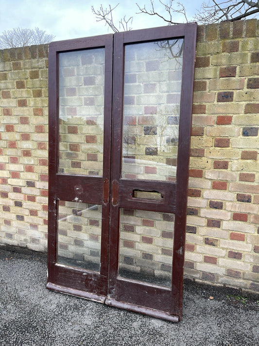 Reclaimed Old French Single Panel Glass Wooden Double Doors 2020 x 1150mm