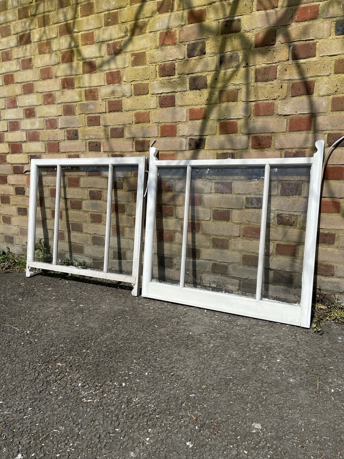 Pair Of Reclaimed Old Victorian Edwardian Three Wooden Panel Sash Windows