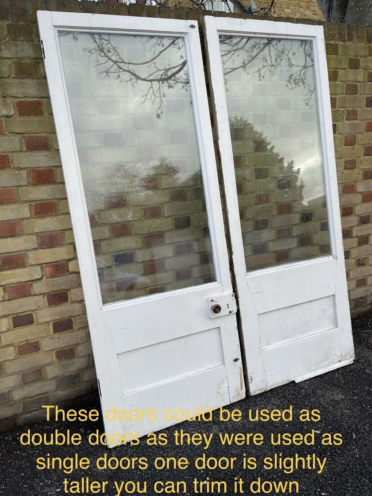 Reclaimed Old French Single Panel Glass Wooden Double Doors 1980 x 1525mm