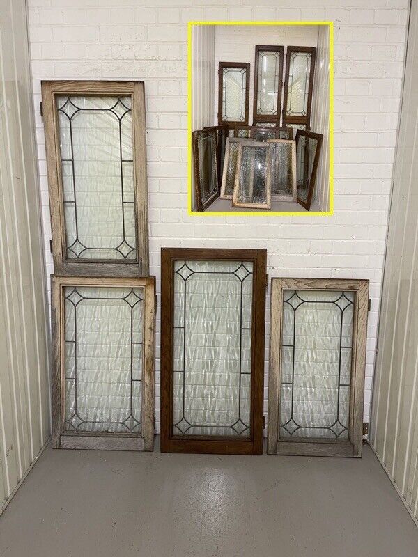 Job Lot Of Four Double Glazed Leaded Trim Oak Wooden Windows Various Sizes