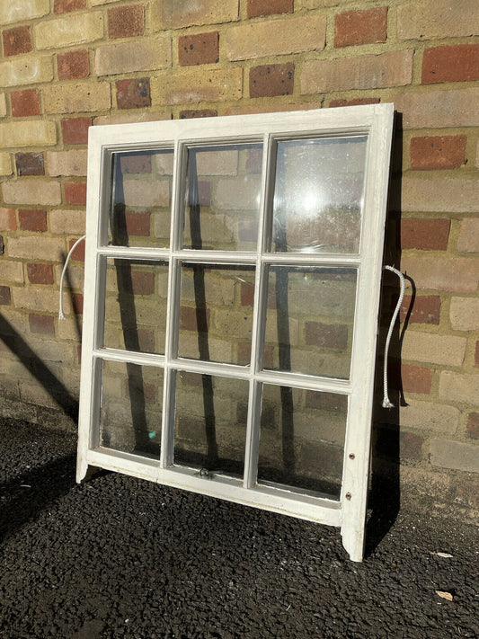 Reclaimed Old Georgian 9 Panel Wooden Window  890mm x 715mm