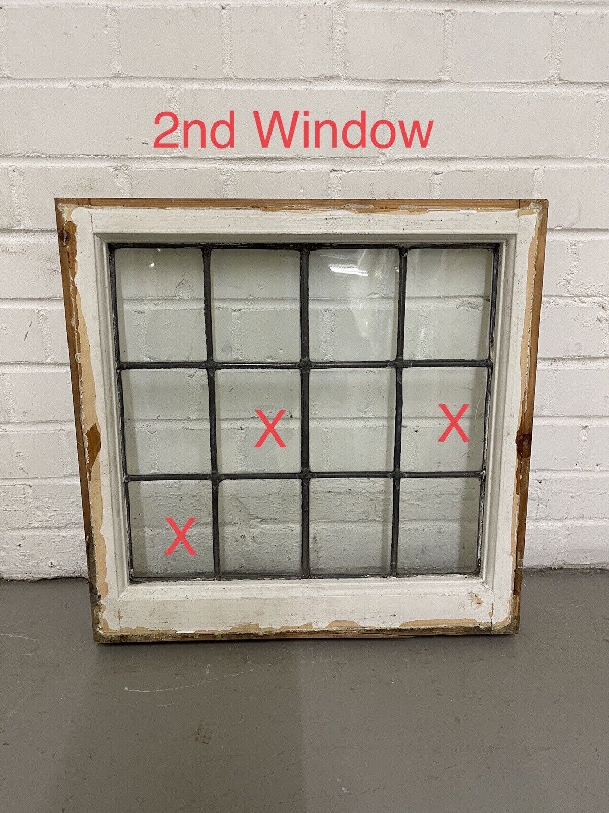 Pair Of Reclaimed Leaded Light Panel Wooden Windows 560 x 455 520 x 510mm