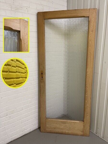 Reclaimed  Reeded Glass Internal Arts and Craft Door 1960 or 1970 x 835mm
