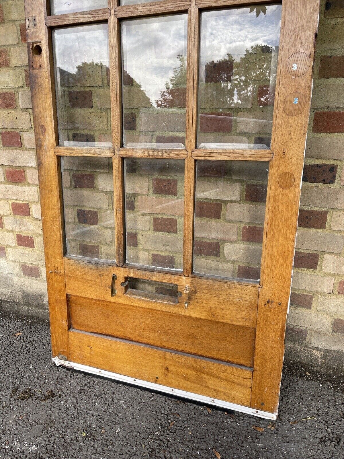 Reclaimed Georgian Oak Wooden Panel Bevelled Glass External Door 2125 x 906mm